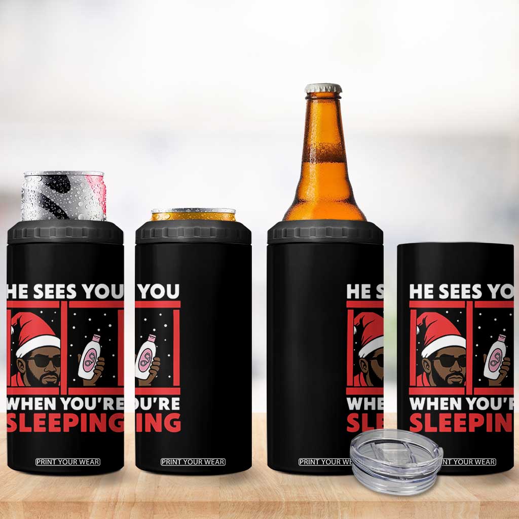 Funny Christmas Diddy 4 in 1 Can Cooler Tumbler He Sees You When You Are Sleeping Baby Oil TS11 Print Your Wear