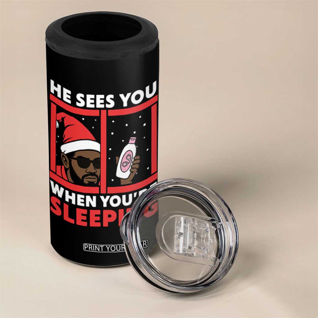 Funny Christmas Diddy 4 in 1 Can Cooler Tumbler He Sees You When You Are Sleeping Baby Oil TS11 Print Your Wear