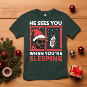 Funny Christmas Diddy T Shirt He Sees You When You Are Sleeping Baby Oil TS11 Dark Forest Green Print Your Wear