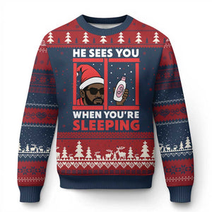 Funny Xmas Diddy Ugly Christmas Sweater He Sees You When You Are Sleeping Baby Oil TS11 Navy Red Print Your Wear