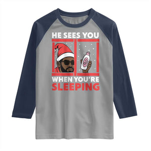 Funny Christmas Diddy Raglan Shirt He Sees You When You Are Sleeping Baby Oil TS11 Sport Gray Navy Print Your Wear