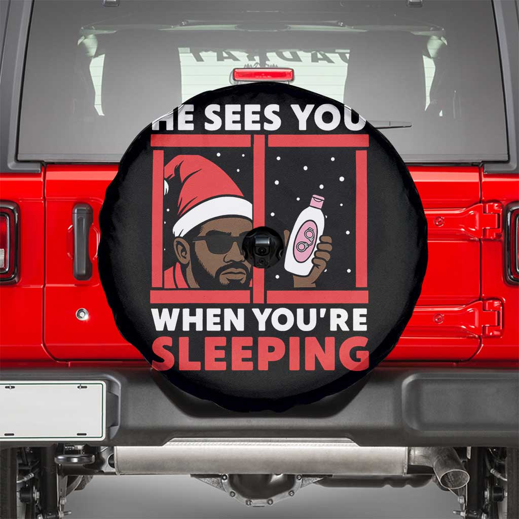 Funny Christmas Diddy Spare Tire Cover He Sees You When You Are Sleeping Baby Oil TS11 Black Print Your Wear