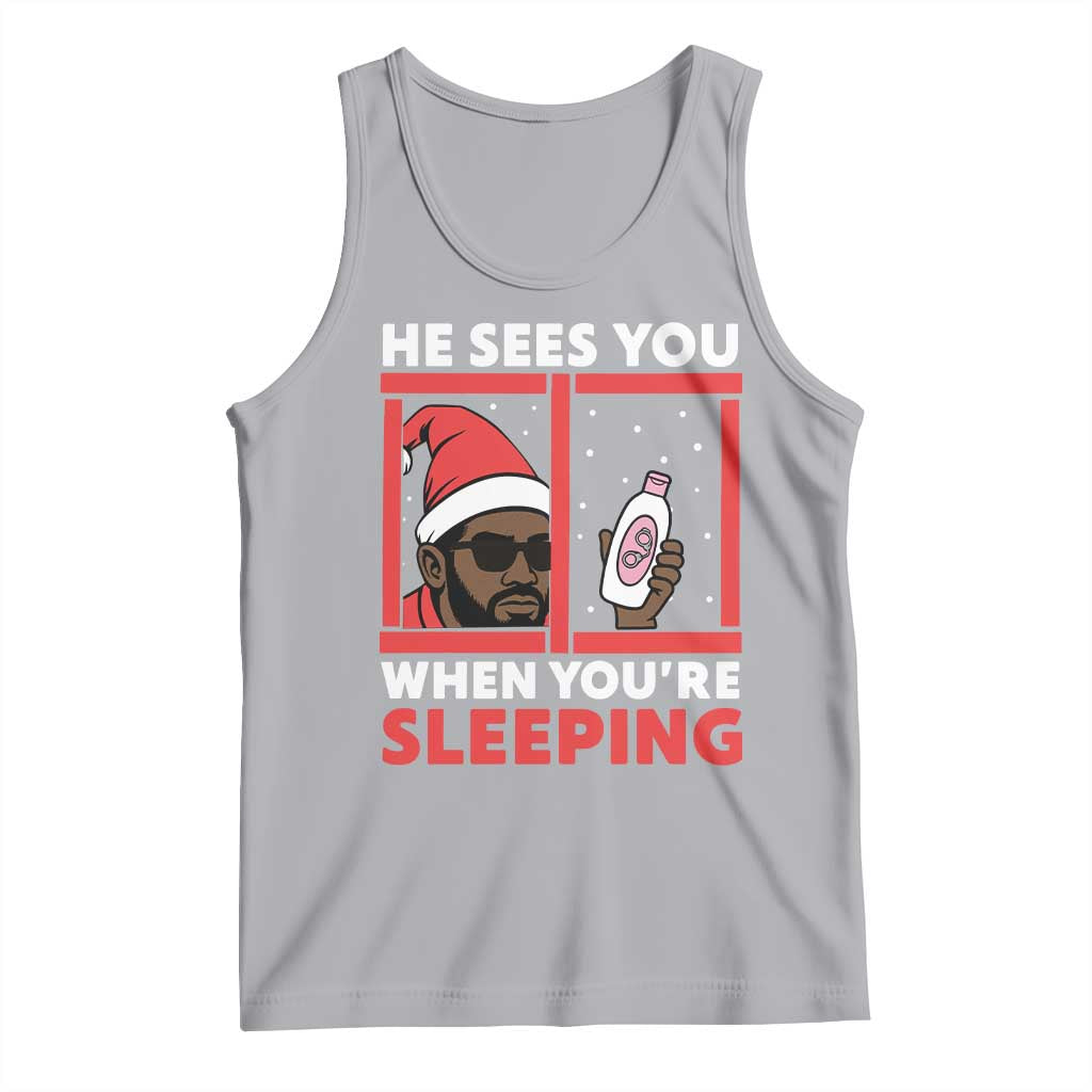 Funny Christmas Diddy Tank Top He Sees You When You Are Sleeping Baby Oil TS11 Athletic Heather Print Your Wear