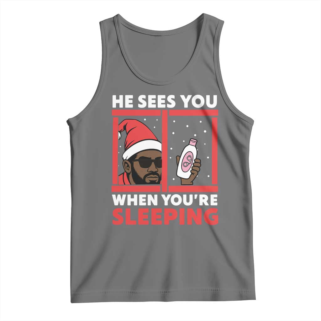 Funny Christmas Diddy Tank Top He Sees You When You Are Sleeping Baby Oil TS11 Black Heather Print Your Wear