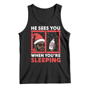 Funny Christmas Diddy Tank Top He Sees You When You Are Sleeping Baby Oil TS11 Black Print Your Wear