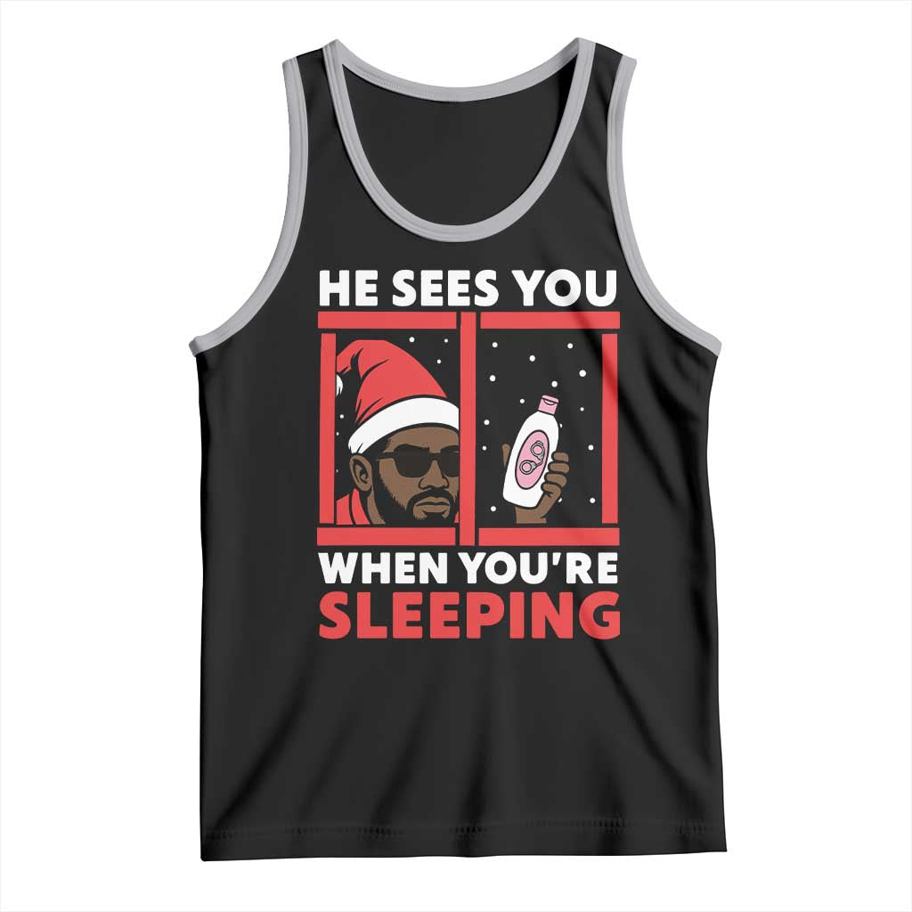 Funny Christmas Diddy Tank Top He Sees You When You Are Sleeping Baby Oil TS11 Black Athletic Heather Print Your Wear
