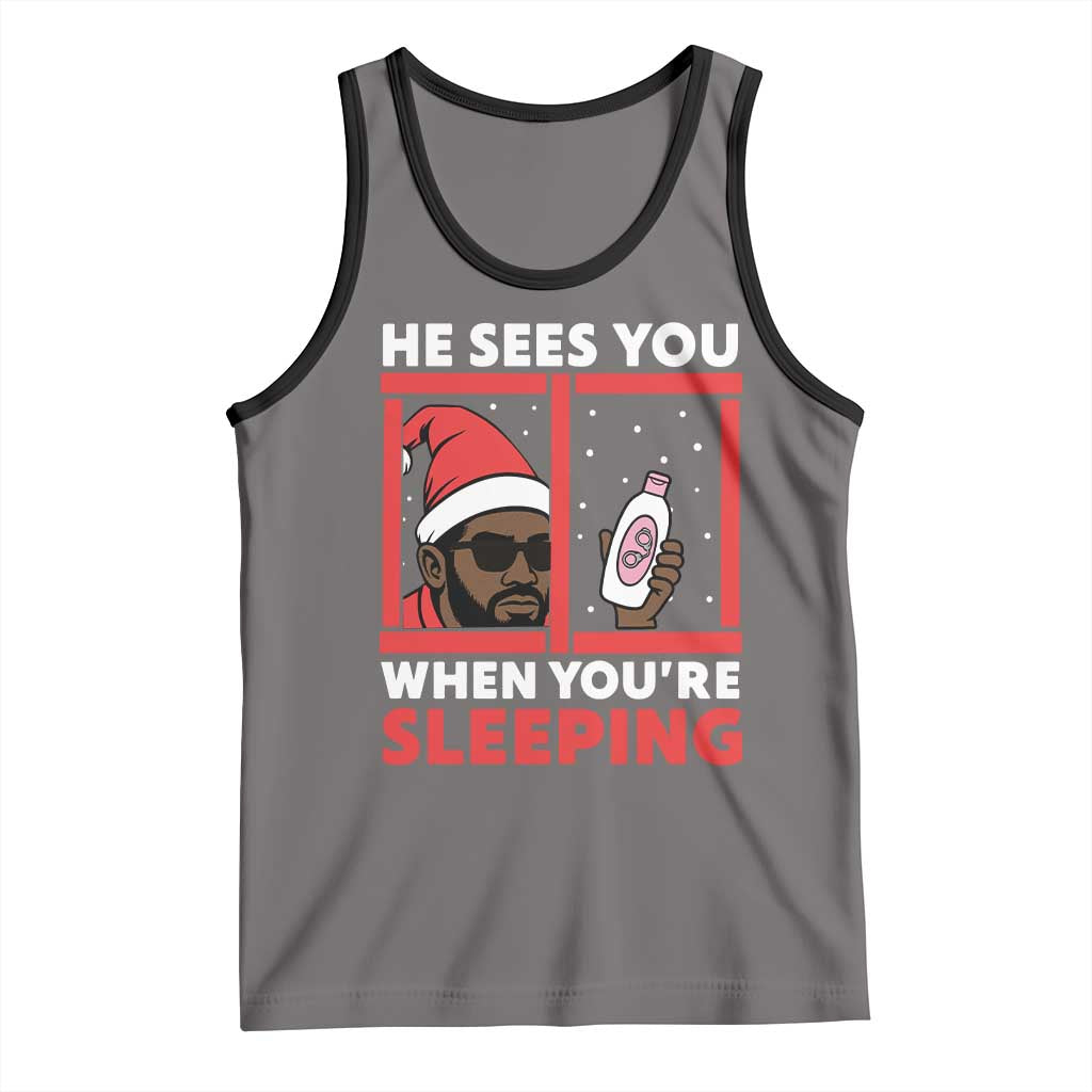 Funny Christmas Diddy Tank Top He Sees You When You Are Sleeping Baby Oil TS11 Deep Heather Black Print Your Wear