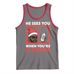 Funny Christmas Diddy Tank Top He Sees You When You Are Sleeping Baby Oil TS11 Deep Heather Red Print Your Wear