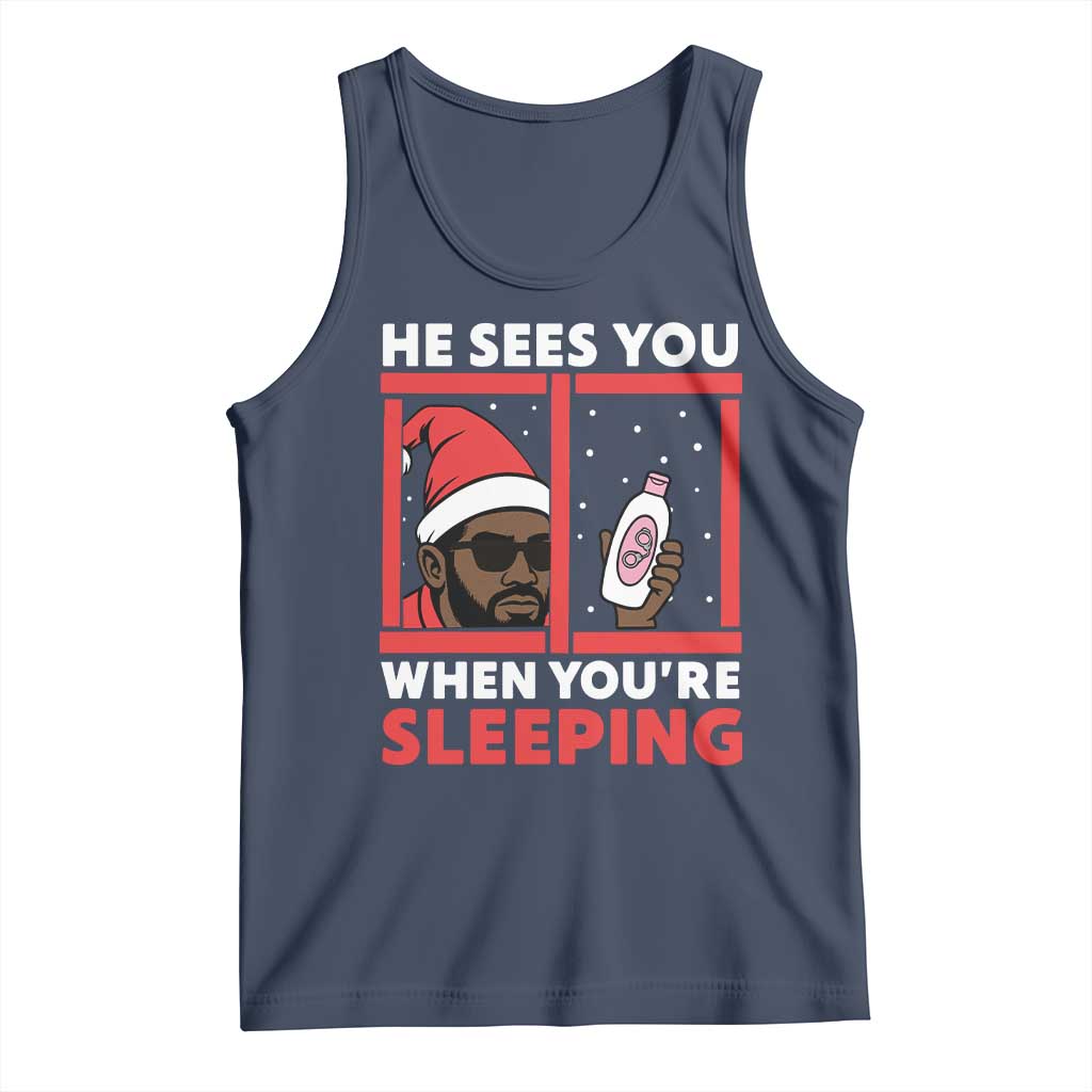 Funny Christmas Diddy Tank Top He Sees You When You Are Sleeping Baby Oil TS11 Navy Print Your Wear