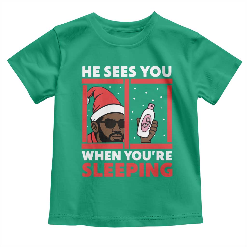 Funny Christmas Diddy Toddler T Shirt He Sees You When You Are Sleeping Baby Oil TS11 Irish Green Print Your Wear