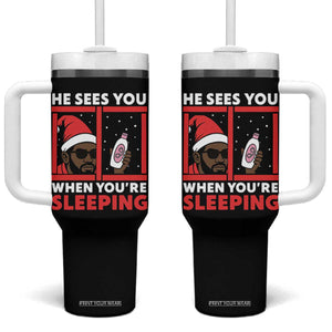 Funny Christmas Diddy Tumbler With Handle He Sees You When You Are Sleeping Baby Oil TS11 One Size: 40 oz Black Print Your Wear