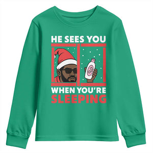 Funny Christmas Diddy Youth Sweatshirt He Sees You When You Are Sleeping Baby Oil TS11 Irish Green Print Your Wear