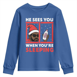 Funny Christmas Diddy Youth Sweatshirt He Sees You When You Are Sleeping Baby Oil TS11 Royal Blue Print Your Wear