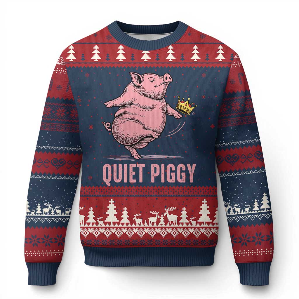 Funny Quiet Piggy Ugly Christmas Sweater Pig Political Humor No King TS11 Navy Red Print Your Wear