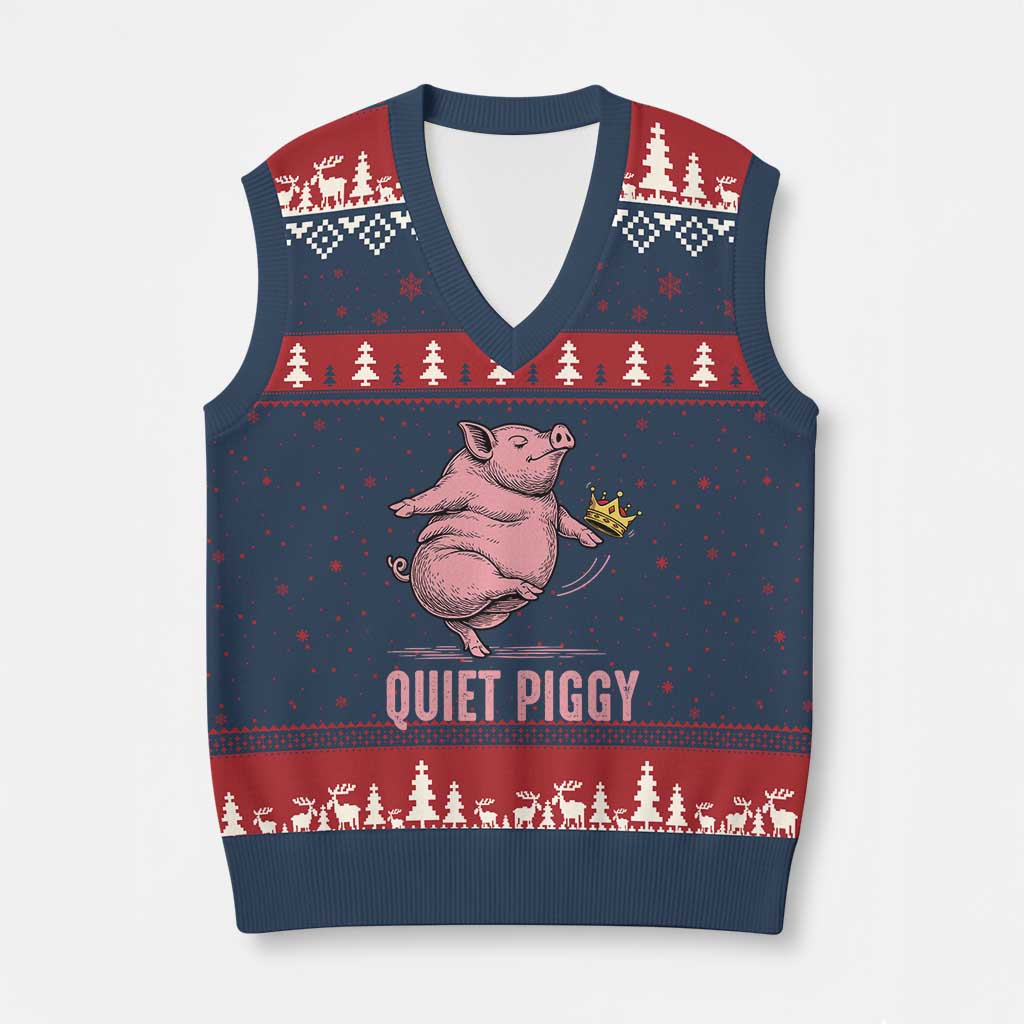 Funny Quiet Piggy V-Neck Knit Sweater Vest Pig Political Humor No King TS11 Navy Red Print Your Wear