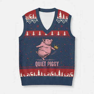 Funny Quiet Piggy V-Neck Knit Sweater Vest Pig Political Humor No King TS11 Navy Red Print Your Wear