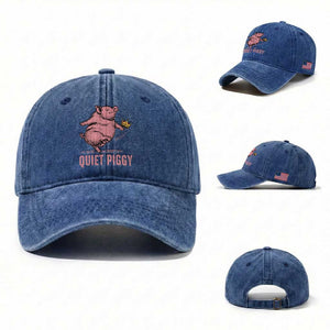 Funny Quiet Piggy Washed Cotton Baseball Cap Pig Political Humor No King TS11 Washed Cap Universal Fit Royal Blue Print Your Wear