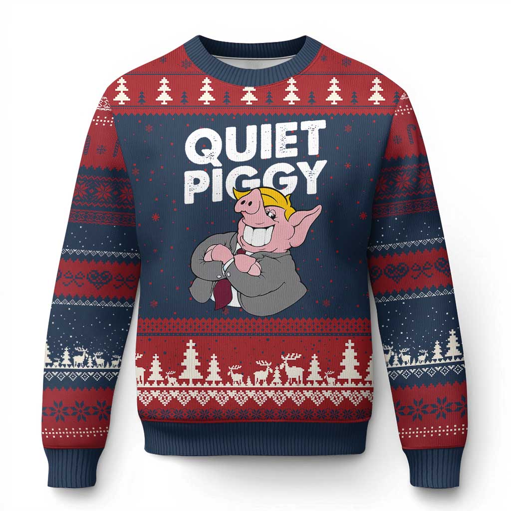 Funny Quiet Piggy Trump Ugly Christmas Sweater Pig Political Humor TS11 Navy Red Print Your Wear
