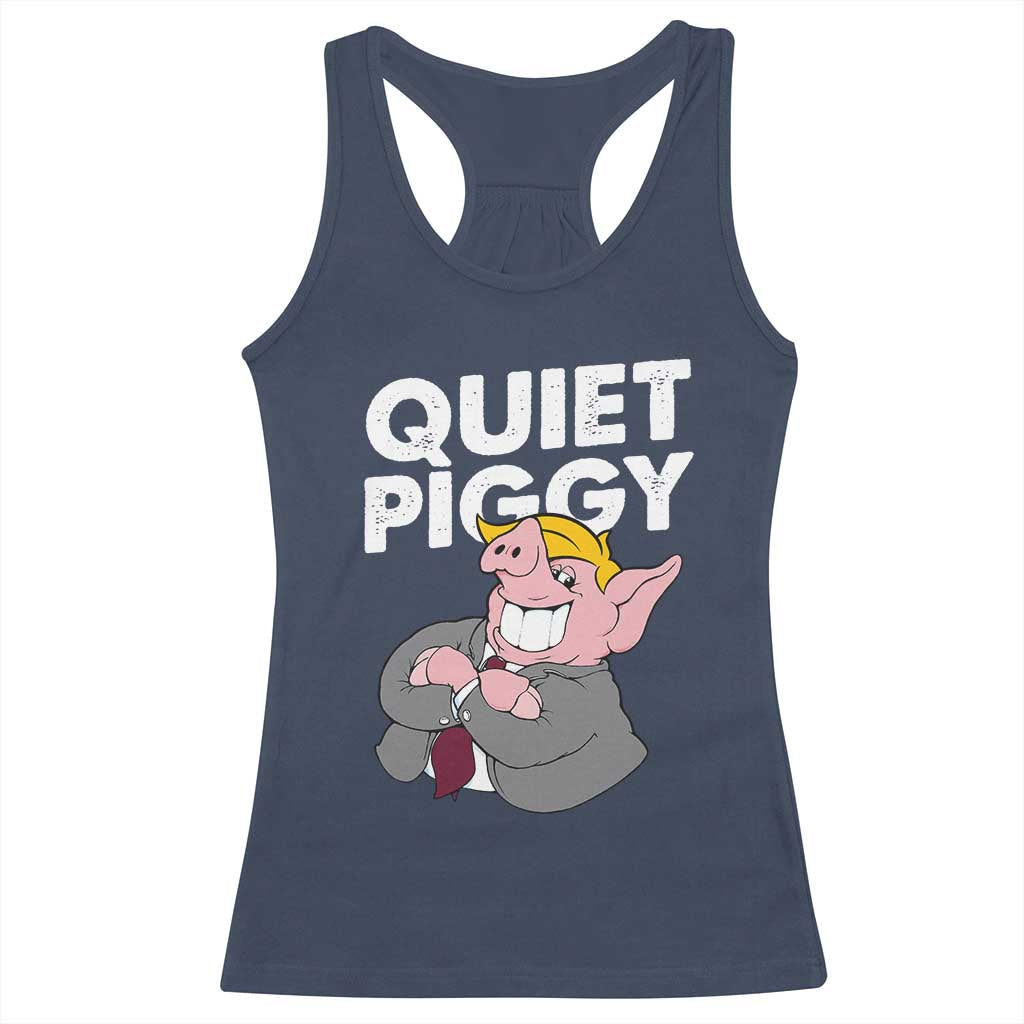 Funny Quiet Piggy Trump Racerback Tank Top Pig Political Humor TS11 Navy Print Your Wear
