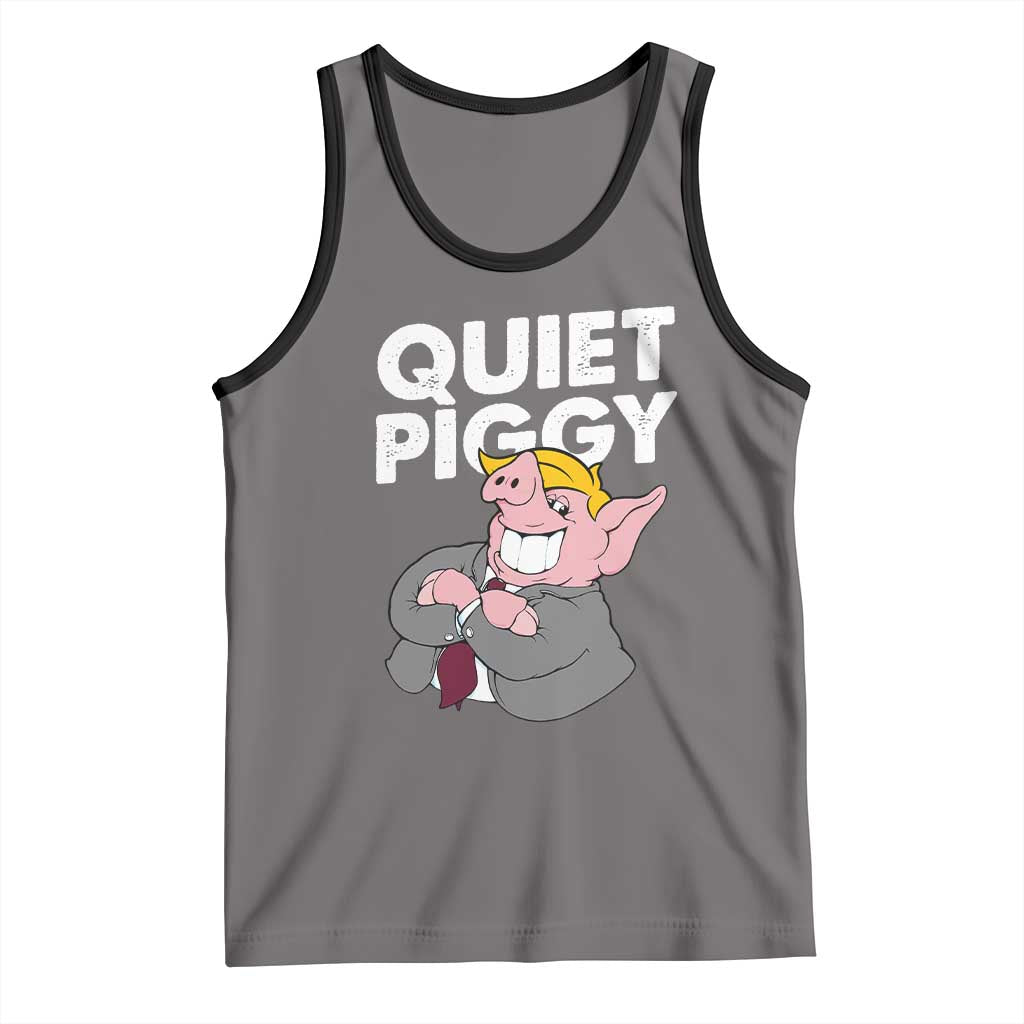 Funny Quiet Piggy Trump Tank Top Pig Political Humor TS11 Deep Heather Black Print Your Wear