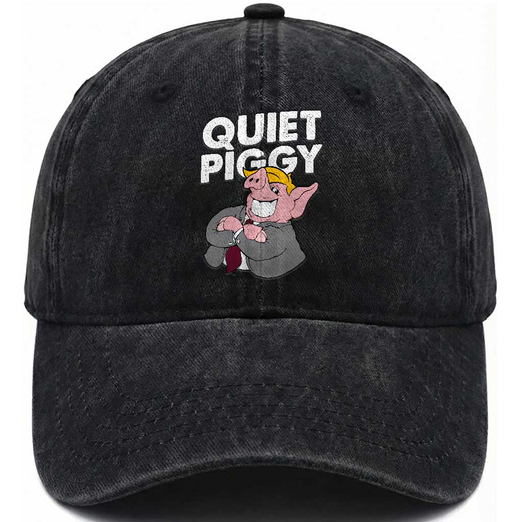 Funny Quiet Piggy Trump Washed Cotton Baseball Cap Pig Political Humor TS11 Print Your Wear