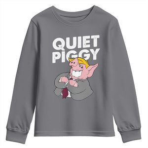 Funny Quiet Piggy Trump Youth Sweatshirt Pig Political Humor TS11 Charcoal Print Your Wear
