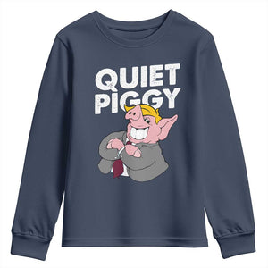 Funny Quiet Piggy Trump Youth Sweatshirt Pig Political Humor TS11 Navy Print Your Wear