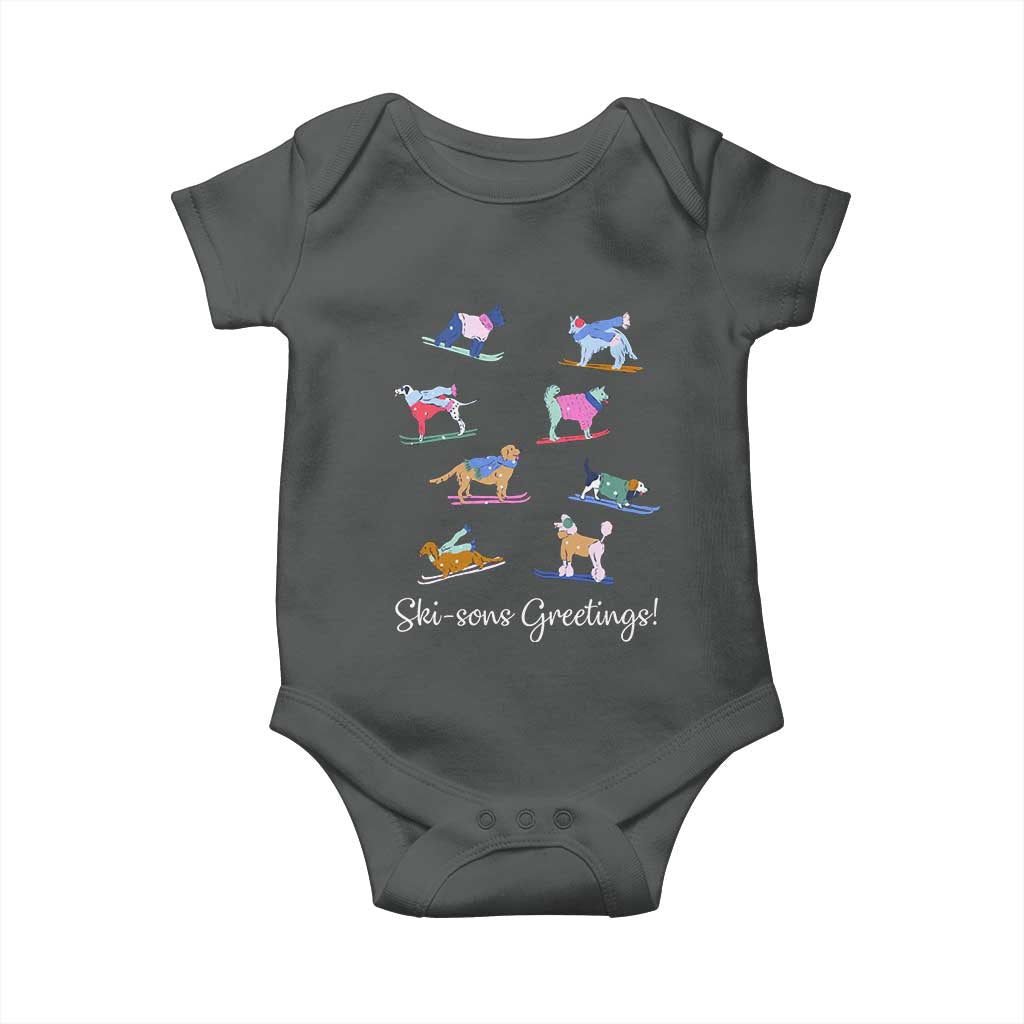 Funny Skiing Dog Baby Onesie Ski Sons Greetings Ski Winter Sport TS11 Dark Heather Print Your Wear