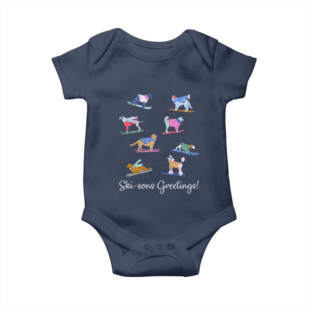 Funny Skiing Dog Baby Onesie Ski Sons Greetings Ski Winter Sport TS11 Navy Print Your Wear
