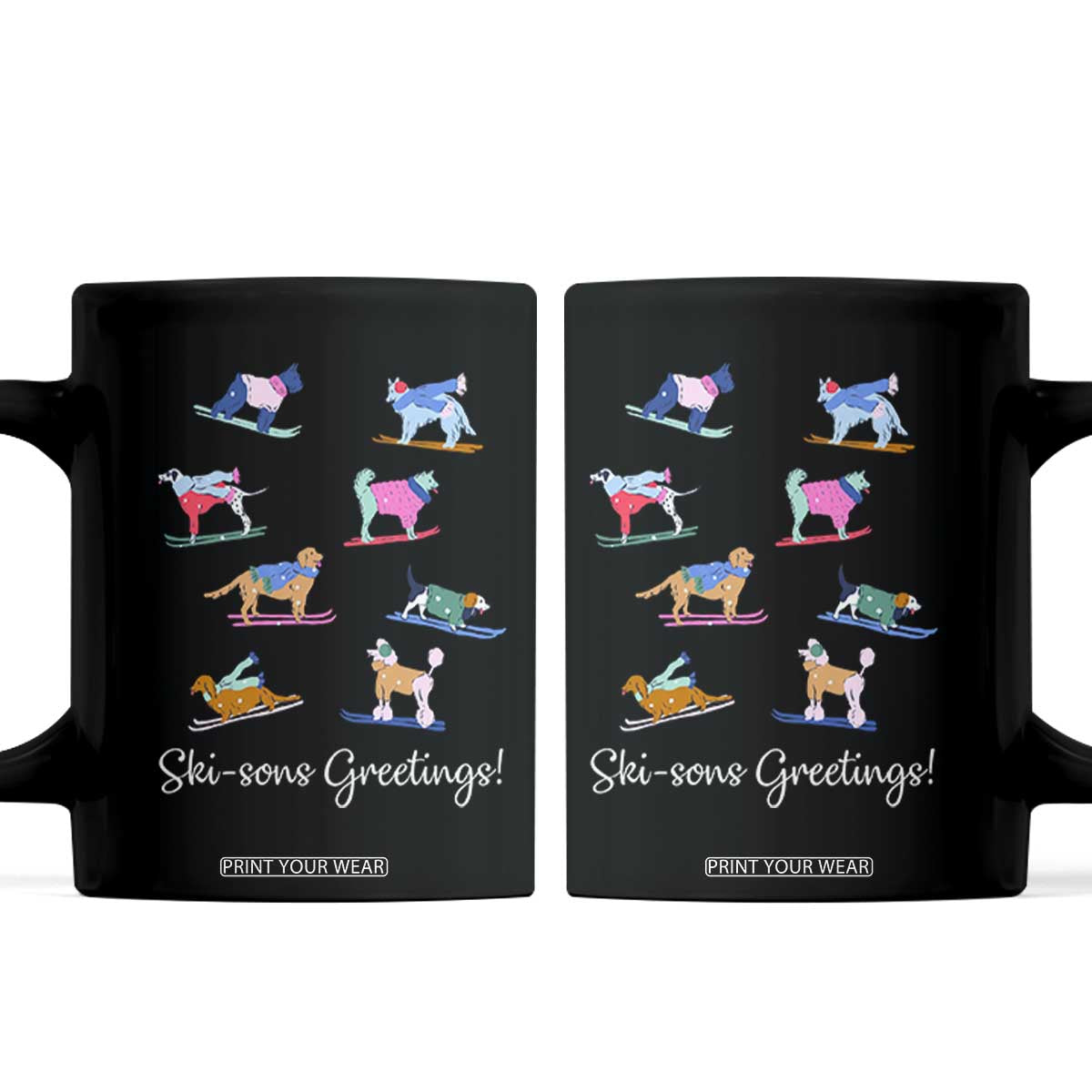 Funny Skiing Dog Coffee Mug Ski Sons Greetings Ski Winter Sport TS11 Black Print Your Wear