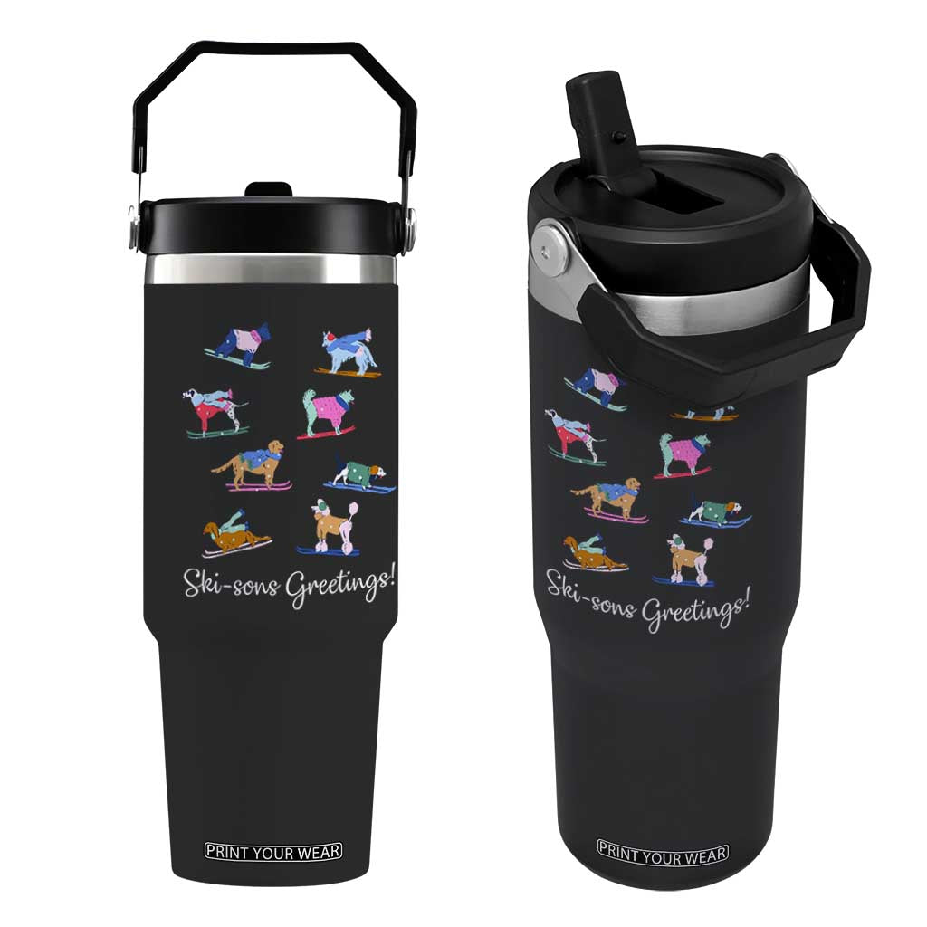 Funny Skiing Dog Flip Straw Tumbler Ski Sons Greetings Ski Winter Sport TS11 One Size: 30 oz Black Print Your Wear