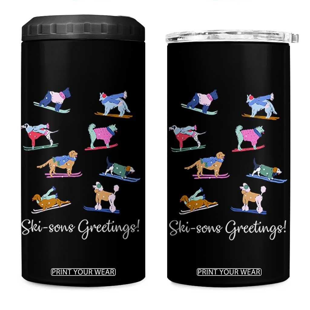 Funny Skiing Dog 4 in 1 Can Cooler Tumbler Ski Sons Greetings Ski Winter Sport TS11 One Size: 16 oz Black Print Your Wear