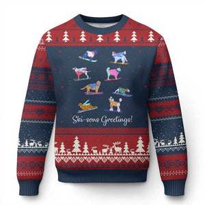 Funny Skiing Dog Ugly Christmas Sweater Ski Sons Greetings Ski Winter Sport TS11 Navy Red Print Your Wear