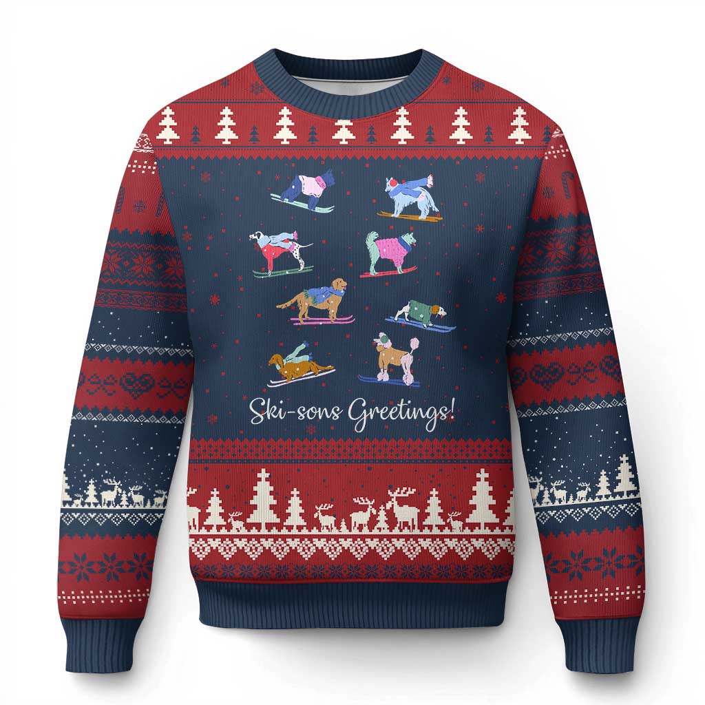 Funny Skiing Dog Ugly Christmas Sweater Ski Sons Greetings Ski Winter Sport TS11 Navy Red Print Your Wear