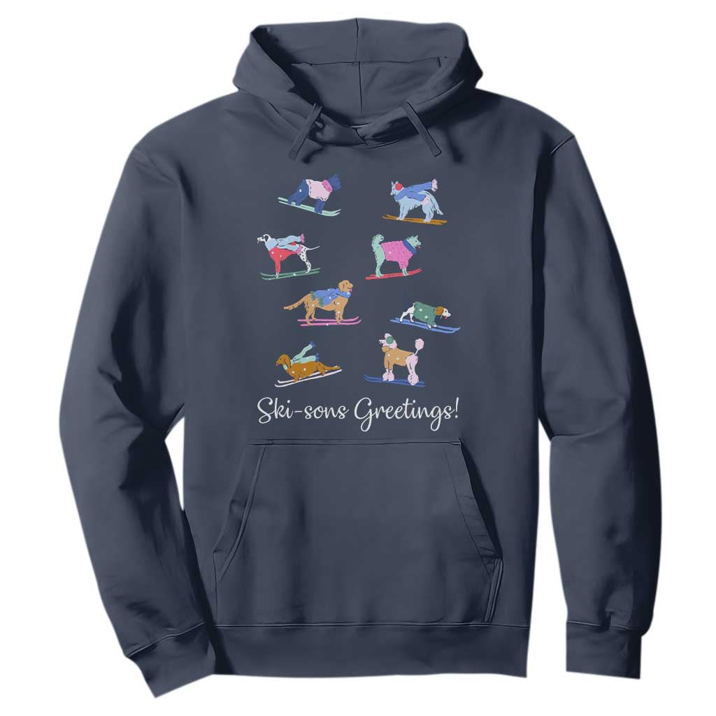 Funny Skiing Dog Hoodie Ski Sons Greetings Ski Winter Sport TS11 Navy Print Your Wear