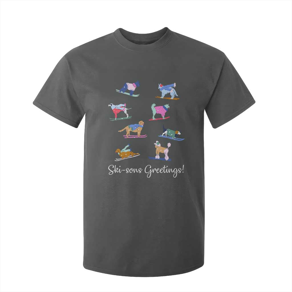 Funny Skiing Dog T Shirt For Kid Ski Sons Greetings Ski Winter Sport TS11 Dark Heather Print Your Wear