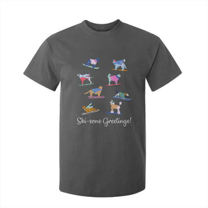 Funny Skiing Dog T Shirt For Kid Ski Sons Greetings Ski Winter Sport TS11 Dark Heather Print Your Wear