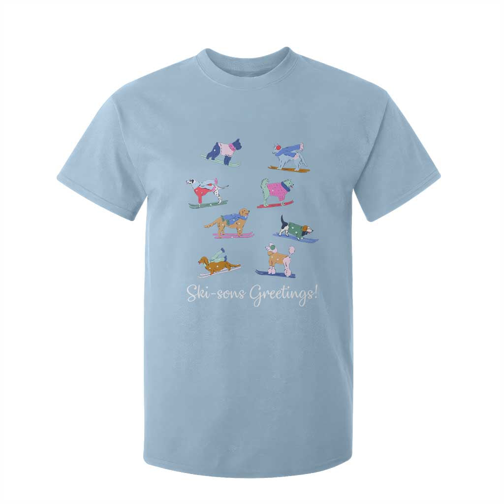 Funny Skiing Dog T Shirt For Kid Ski Sons Greetings Ski Winter Sport TS11 Light Blue Print Your Wear