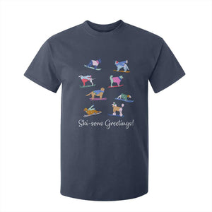 Funny Skiing Dog T Shirt For Kid Ski Sons Greetings Ski Winter Sport TS11 Navy Print Your Wear