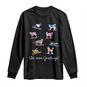 Funny Skiing Dog Long Sleeve Shirt Ski Sons Greetings Ski Winter Sport TS11 Black Print Your Wear