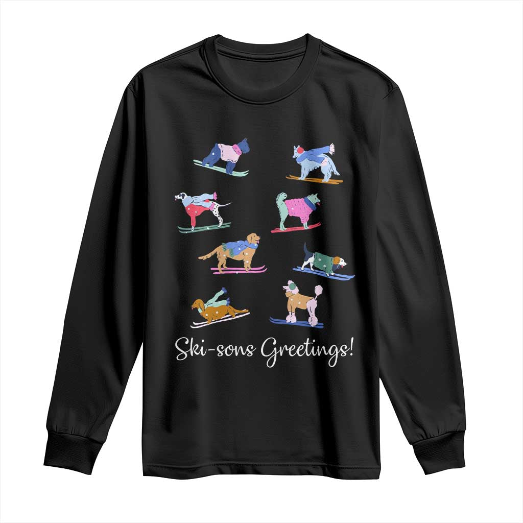Funny Skiing Dog Long Sleeve Shirt Ski Sons Greetings Ski Winter Sport TS11 Black Print Your Wear
