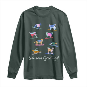 Funny Skiing Dog Long Sleeve Shirt Ski Sons Greetings Ski Winter Sport TS11 Dark Forest Green Print Your Wear