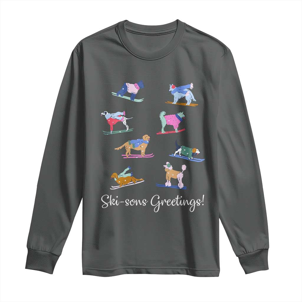 Funny Skiing Dog Long Sleeve Shirt Ski Sons Greetings Ski Winter Sport TS11 Dark Heather Print Your Wear