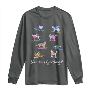 Funny Skiing Dog Long Sleeve Shirt Ski Sons Greetings Ski Winter Sport TS11 Dark Heather Print Your Wear
