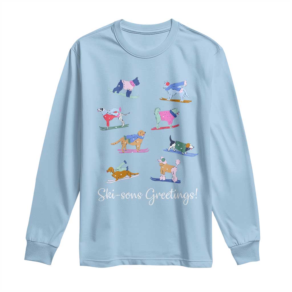 Funny Skiing Dog Long Sleeve Shirt Ski Sons Greetings Ski Winter Sport TS11 Light Blue Print Your Wear