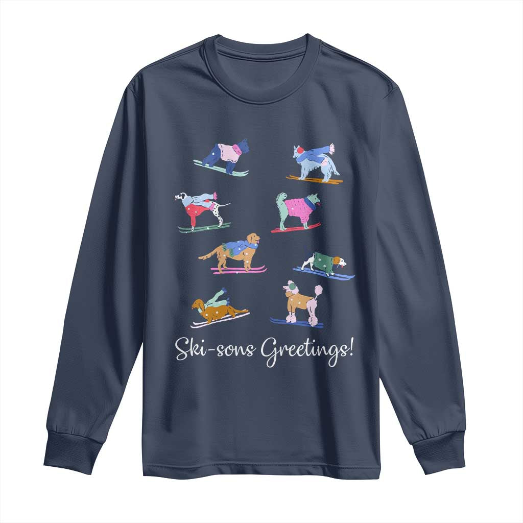 Funny Skiing Dog Long Sleeve Shirt Ski Sons Greetings Ski Winter Sport TS11 Navy Print Your Wear