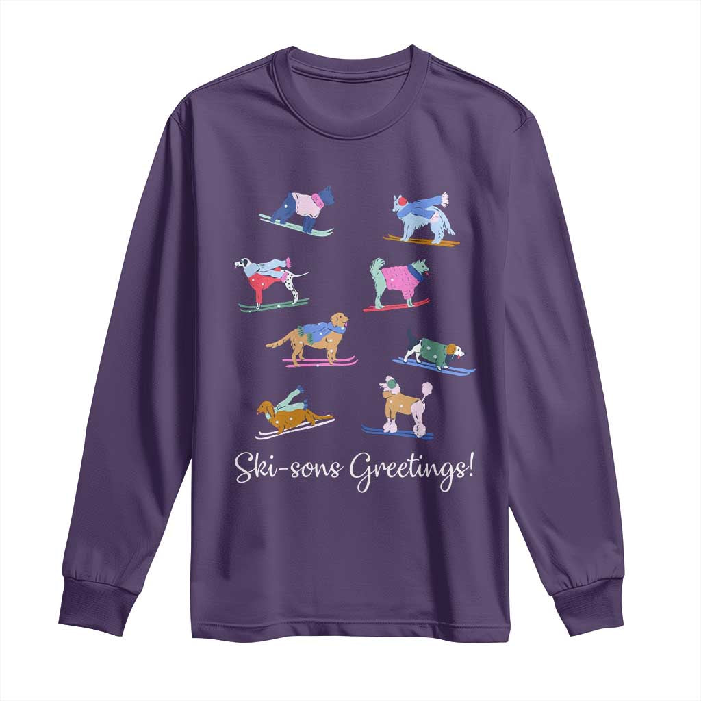 Funny Skiing Dog Long Sleeve Shirt Ski Sons Greetings Ski Winter Sport TS11 Purple Print Your Wear