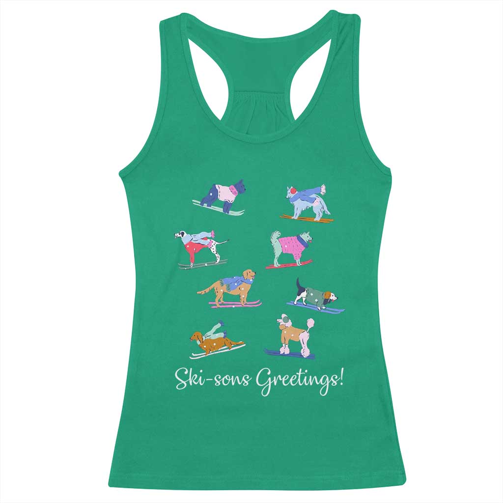 Funny Skiing Dog Racerback Tank Top Ski Sons Greetings Ski Winter Sport TS11 Irish Green Print Your Wear