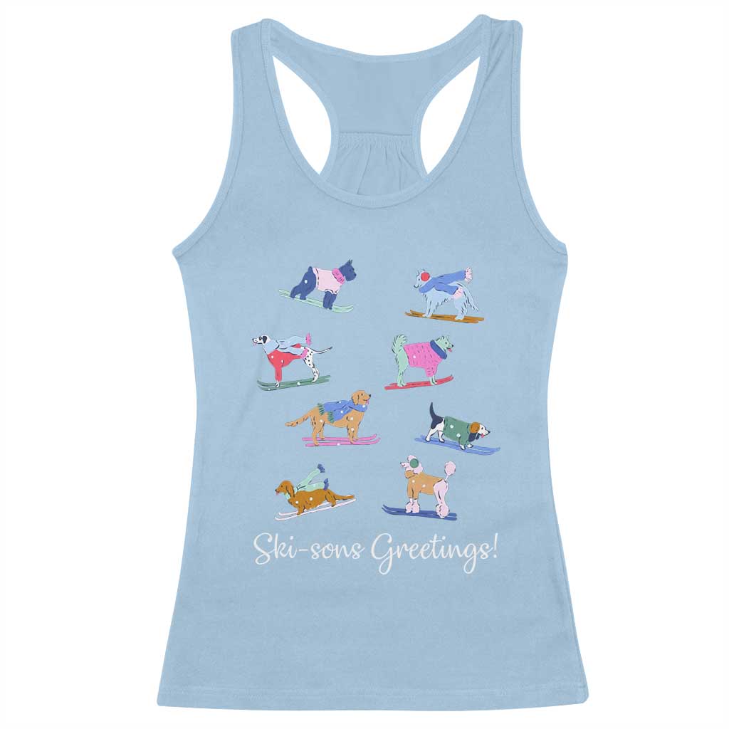 Funny Skiing Dog Racerback Tank Top Ski Sons Greetings Ski Winter Sport TS11 Light Blue Print Your Wear