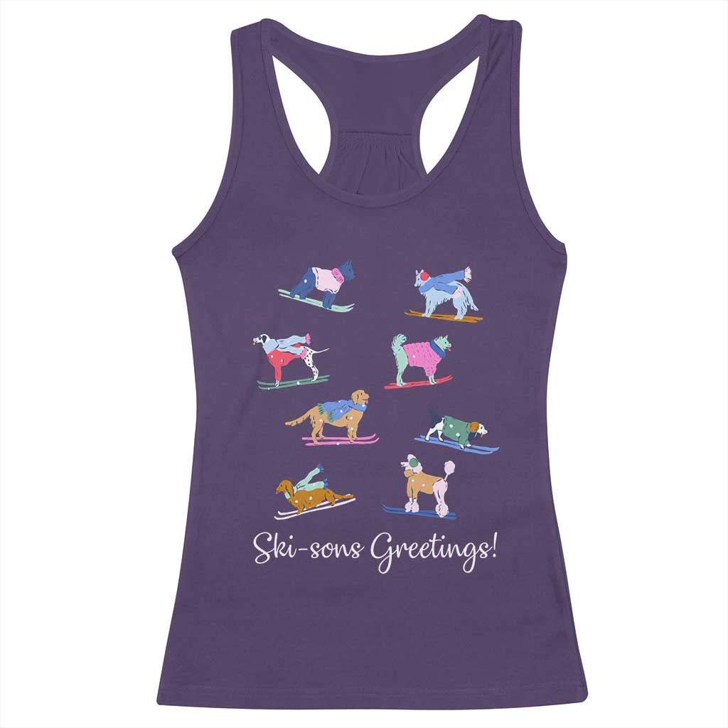 Funny Skiing Dog Racerback Tank Top Ski Sons Greetings Ski Winter Sport TS11 Purple Print Your Wear